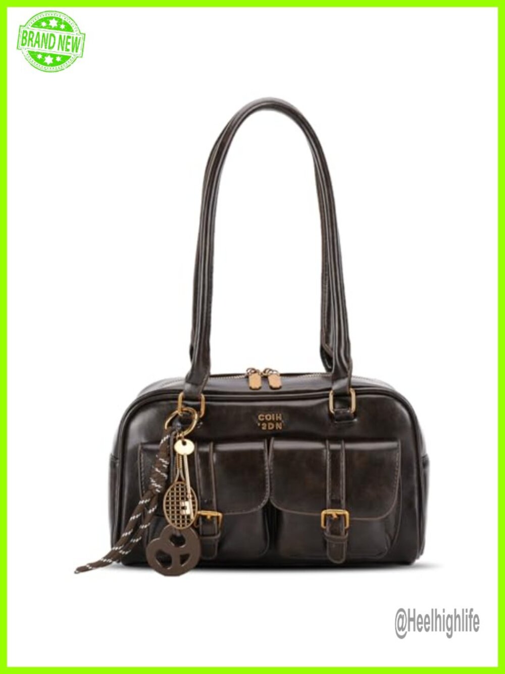PU Leather Shoulder Bag Retro Top Handle Y2K 90s Multiple Pockets Designer